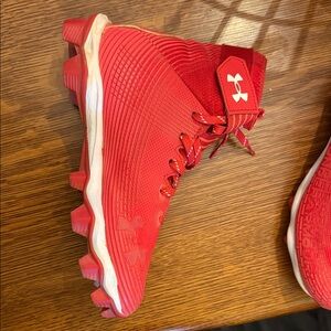 Under Armour Highlight Red High-Top Baseball Cleats with White Accents